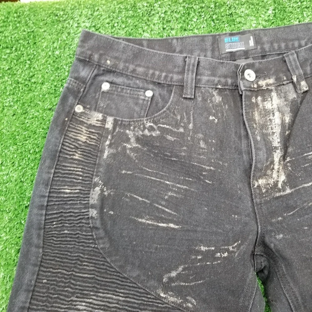 Blue Stitch Jeans Mens 36x32 Black Slim Straight Distressed Zippered Style